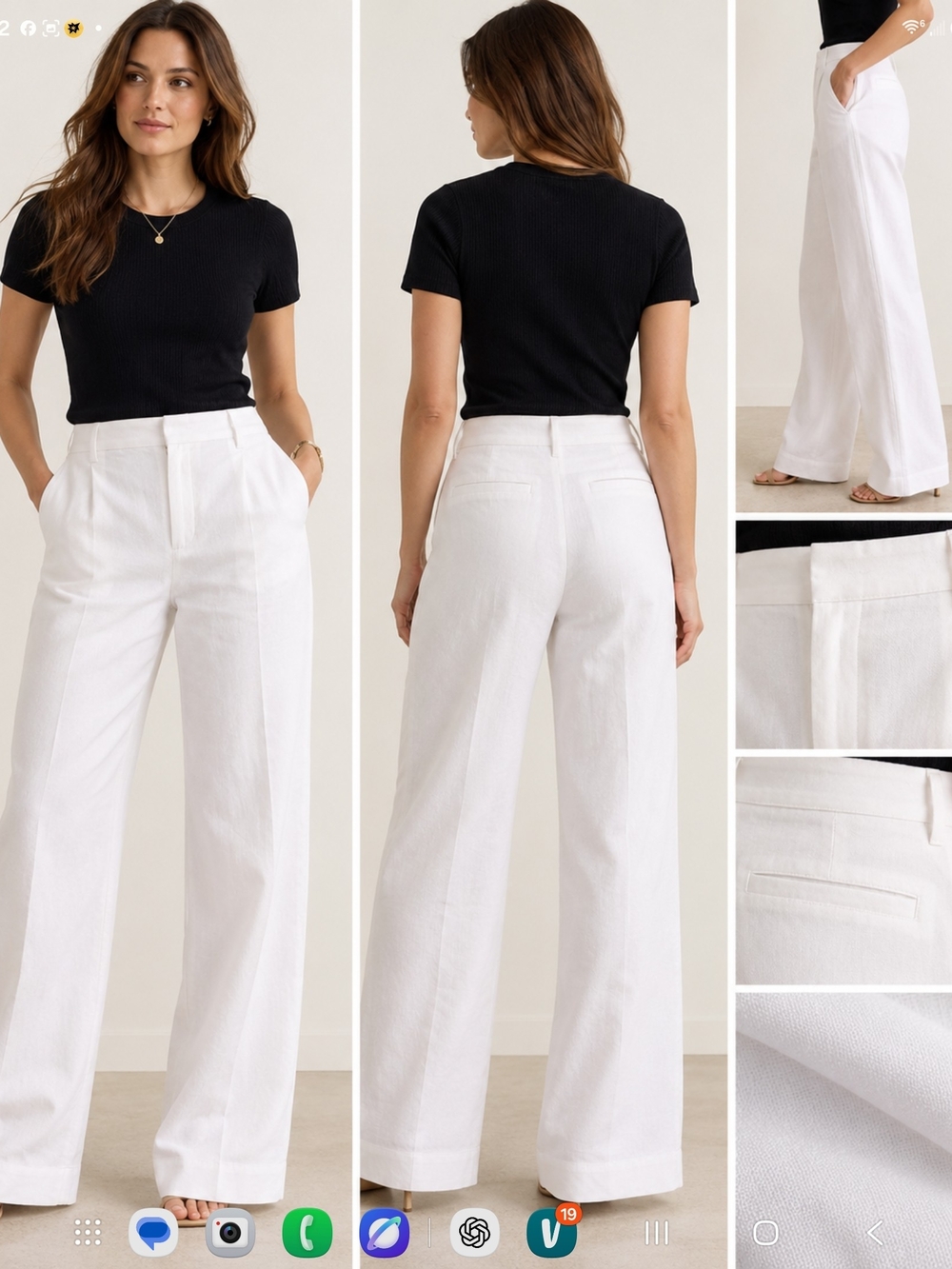J. Crew White Wide-Leg Linen-Blend Trousers